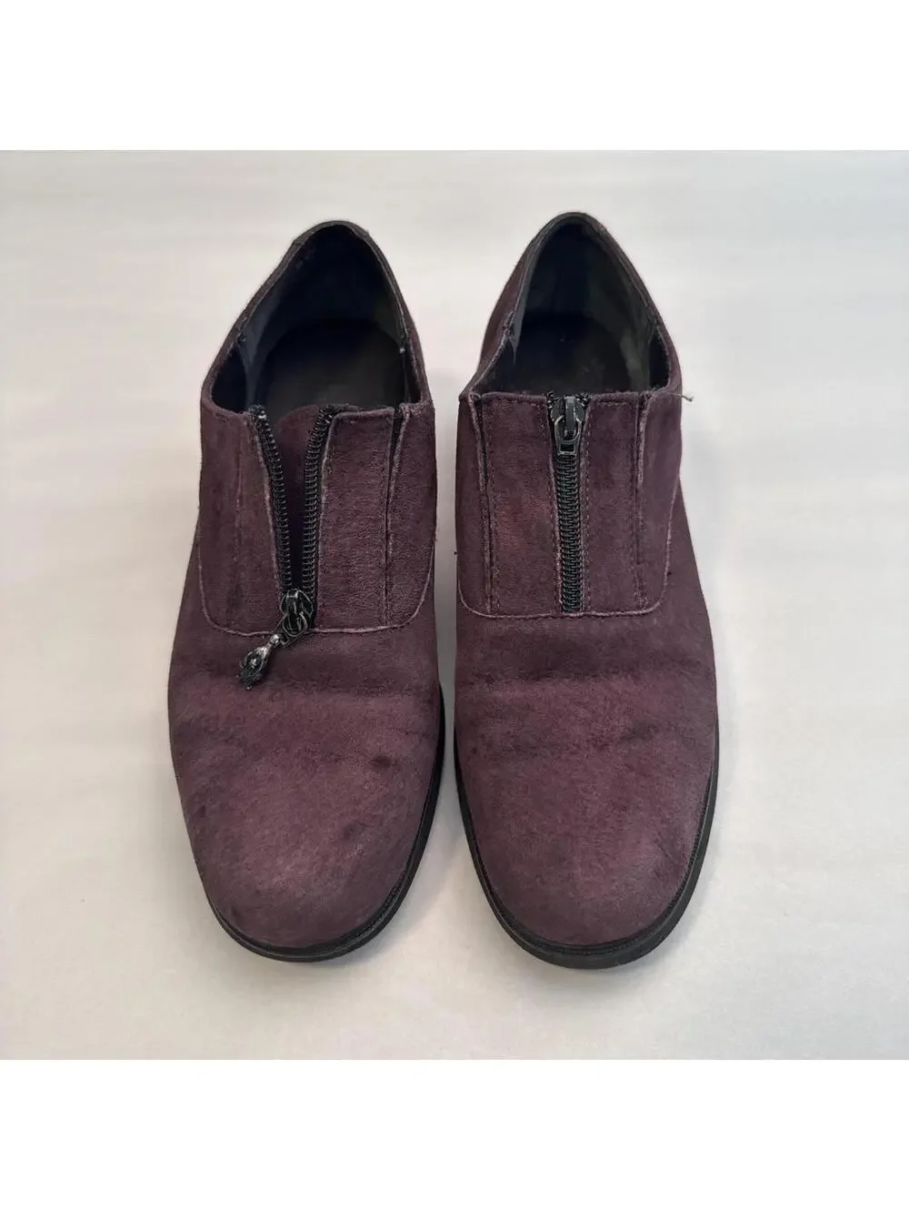 Vintage‎ 90s Hush Puppies Plum Suede Front-Zip Loafers size 8